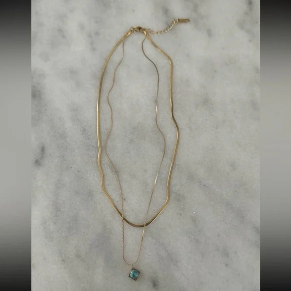 Gold Layering Layered Turquoise Pendant Necklace - Picture 2 of 5